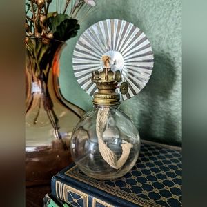 Mini Oil Lamp With Reflector Hanging Lamp With Wick Unmarked Vintage